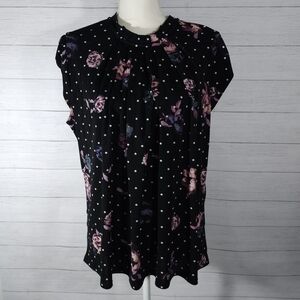 Black Floral and Polka Dot Blouse XL